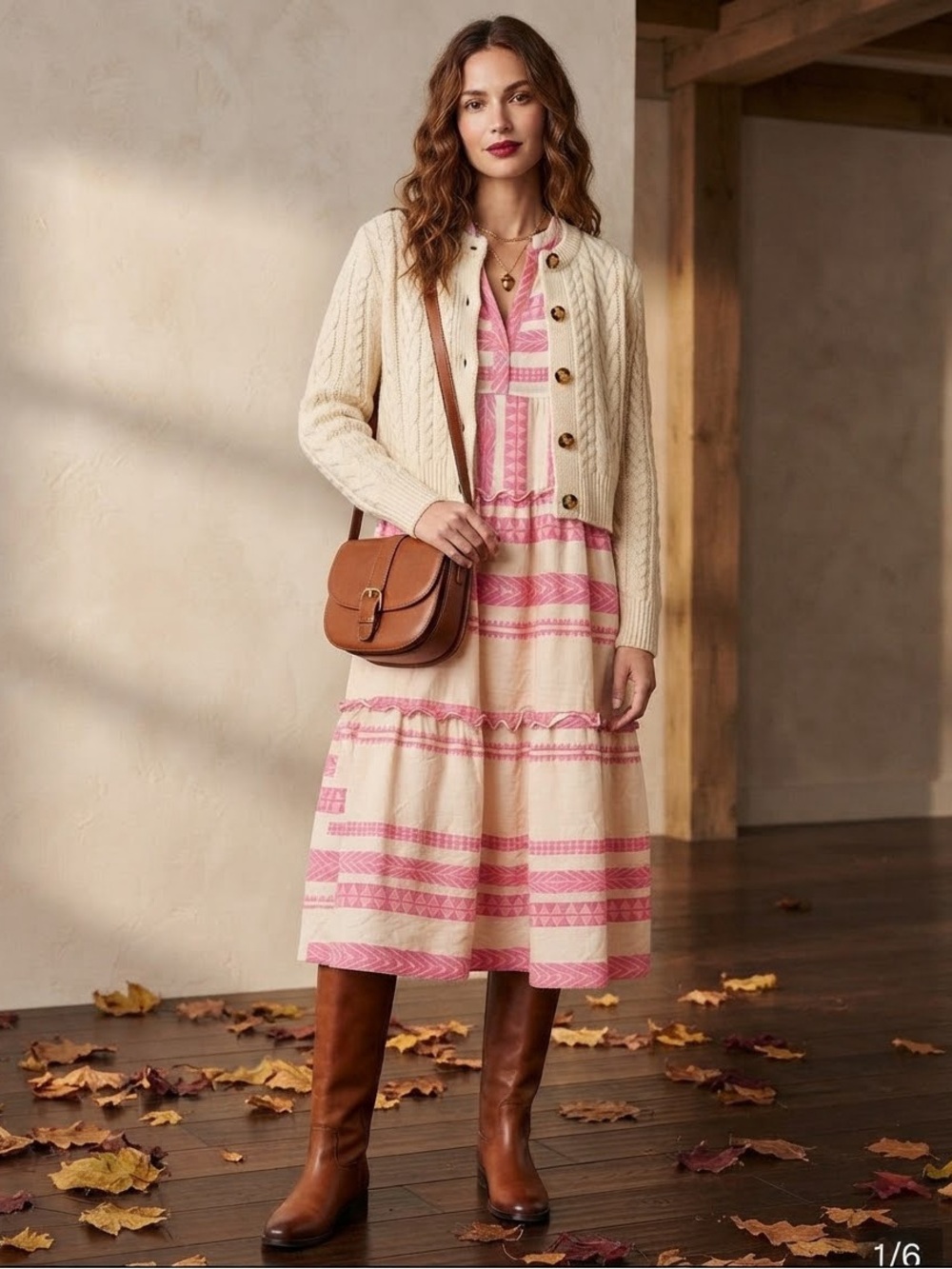 Moli Pink & Cream Tiered Midi Dress